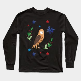 Owl watercolor Christmas artsy pattern. Long Sleeve T-Shirt